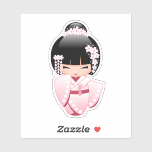 Pegatina Muñeca Kokeshi Kimono Rosa Kawaii