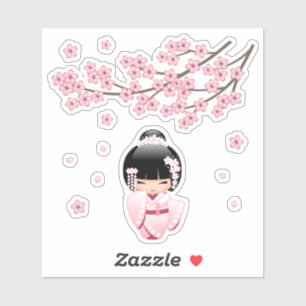 Pegatina Muñeca Kokeshi Kimono Rosa Kawaii