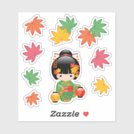 Pegatina Muñeca Kokeshi otoño - Chica japonés Kimono Geisha