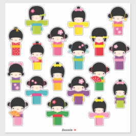 Pegatina Muñecas Kokeshi