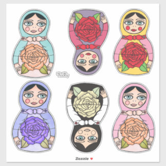 Pegatina Muñecas rusas de anidación Matryoshka ilustradas