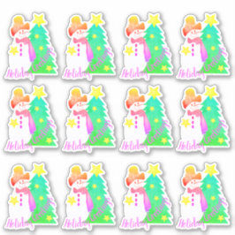 Pegatina Muñeco de nieve con rosas y verdes