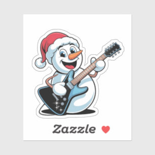 Pegatina Muñeco de nieve tocando guitarra eléctrica Santa N