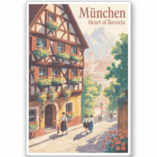 Pegatina Múnich Alemania Baviera Ilustración Arte Viaje