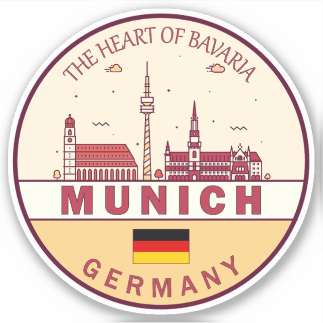 Pegatina Múnich Alemania City Skyline Emblem (Anverso)