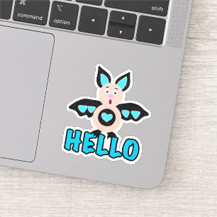 Pegatina Murciélago corto con texto Hola