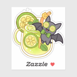 Pegatina Murciélago Kawaii Adorable con Cóctel de Limonada