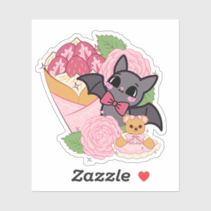 Pegatina Murciélago Kawaii, Crepe de Fresa y Oso de Peluche