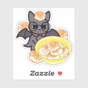 Pegatina Murciélago Kawaii Inteligente con Tazón de Tofu