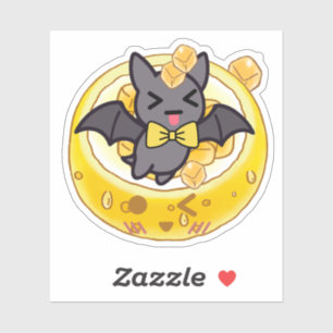Pegatina Murciélago Kawaii Lindo y Tazón de Limón Helado