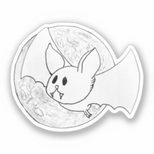 Pegatina Murciélago Lindo y Calavera de Luna Llena de Hallo