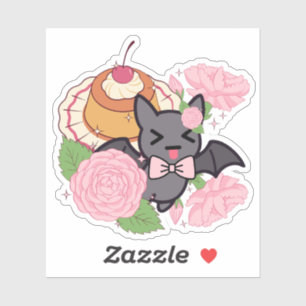 Pegatina Murciélago travieso y flan de caramelo Kawaii