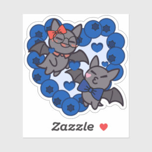 Pegatina Murciélagos Kawaii Adorables en Corazón de Arándan