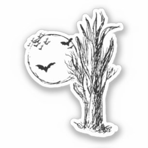 Pegatina Murciélagos, un árbol muerto, Halloween de luna ll