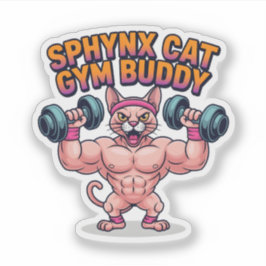 Pegatina Muscular Sphynx Cat Gym Buddy Cartoon