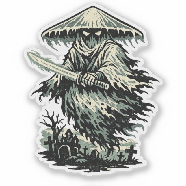 Pegatina Mushroom Ghost Ronin — Guerrero Espíritu de Hallow (Anverso)