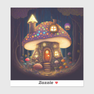 Pegatina Mushroom House Fantasy Art