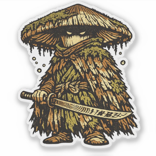 Pegatina Mushroom Ronin — Espíritu del Bosque Antiguo  (Anverso)