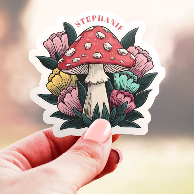 Pegatina Mushroom y Flores Nombre personalizado Vinyl (Subido por el creador)