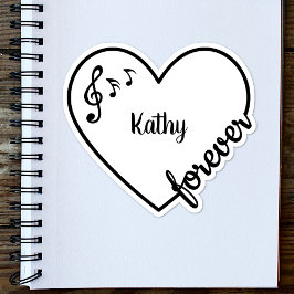 Pegatina Music Musical Notes Love Heart Line Custom Name