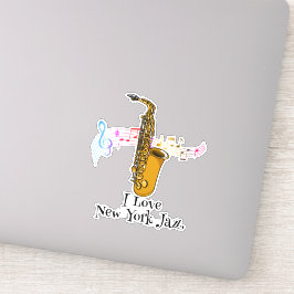 Pegatina Music Notes I Love New York Jazz Saxophone Pegatin