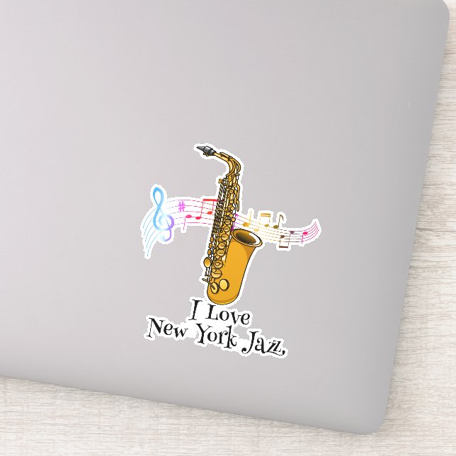 Pegatina Music Notes I Love New York Jazz Saxophone Pegatin (Detalle)