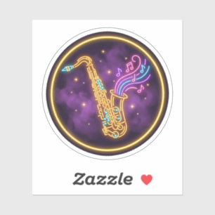 Pegatina Música de Jazz de Saxofón Neon Resplandor Púrpura