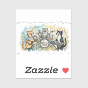 Pegatina Música de la banda de gatos divertidos piano tambo
