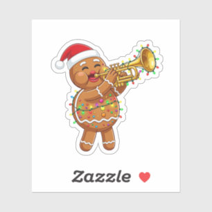 Pegatina Músico Feliz de Pan de Jengibre Tocando Trompeta N