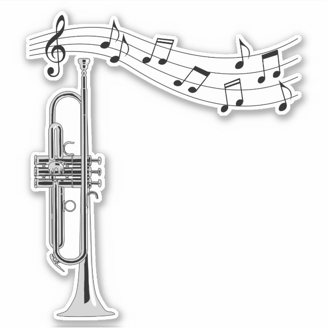 Pegatina Músico Trumpet con notas musicales (Anverso)
