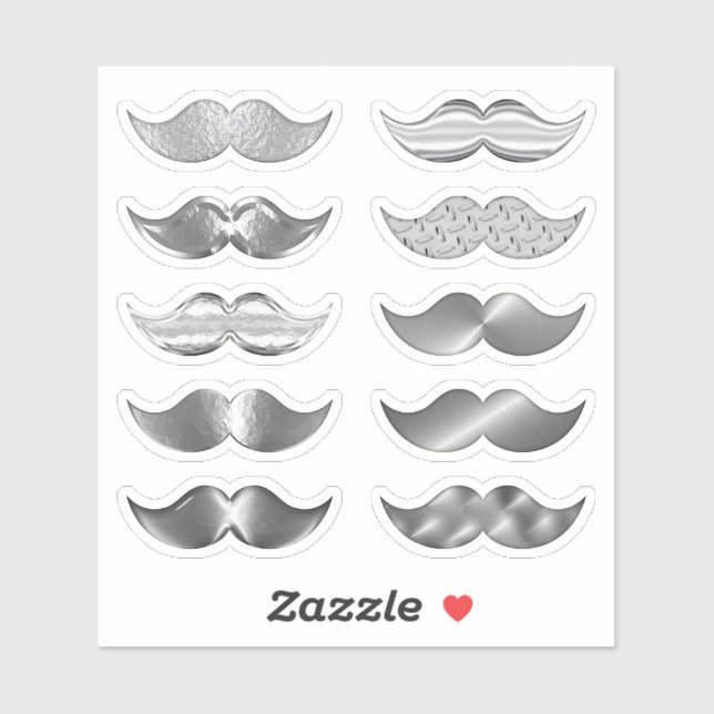 Pegatina Mustache de plata falsa Mustache conjunto de 10 Pe (Hoja)