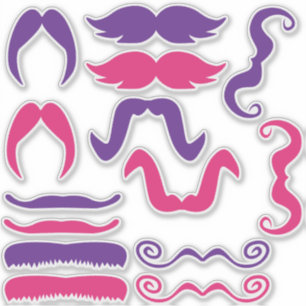 Pegatina Mustache rosa y morado variado