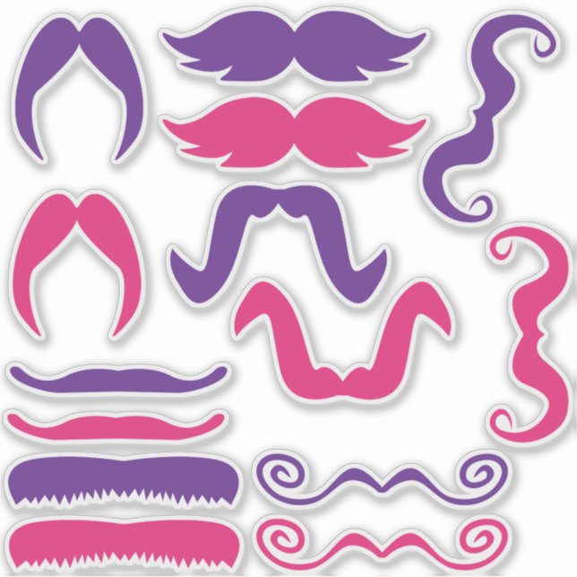 Pegatina Mustache rosa y morado variado (Anverso)