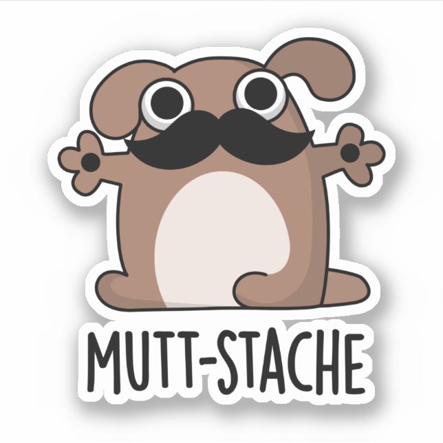 Pegatina Mutt-stache Divertido perro Mustache Pun (Anverso)