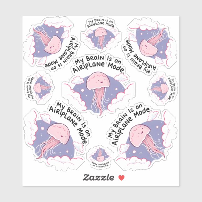 Pegatina My Brain Airplane Mode Funny Jellyfish Brain Fog  (Hoja)