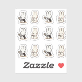 Pegatina My little tiny bunny with cup and flower