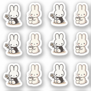 Pegatina My little tiny bunny with cup and flower