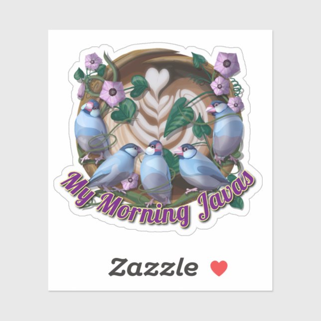 Pegatina My morning JAVA with Java sparrows (Hoja)