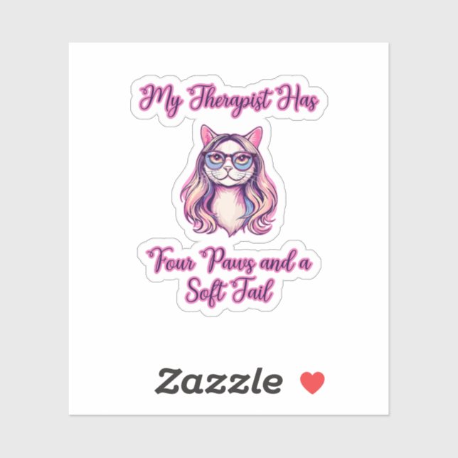 Pegatina My Therapist Has Four Paws Soft Tail Cat Lover (Hoja)