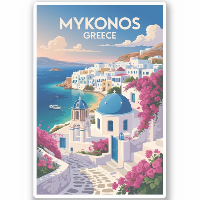 Pegatina Mykonos Greece Coast Travel Art Vintage (Anverso)