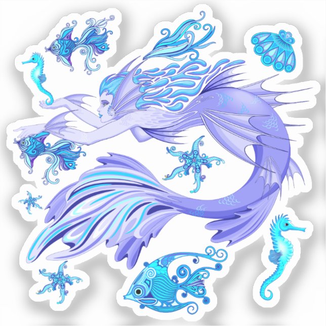 Pegatina Mystic Mermaid Fairy Purple Creple Ceramic Tile (Anverso)