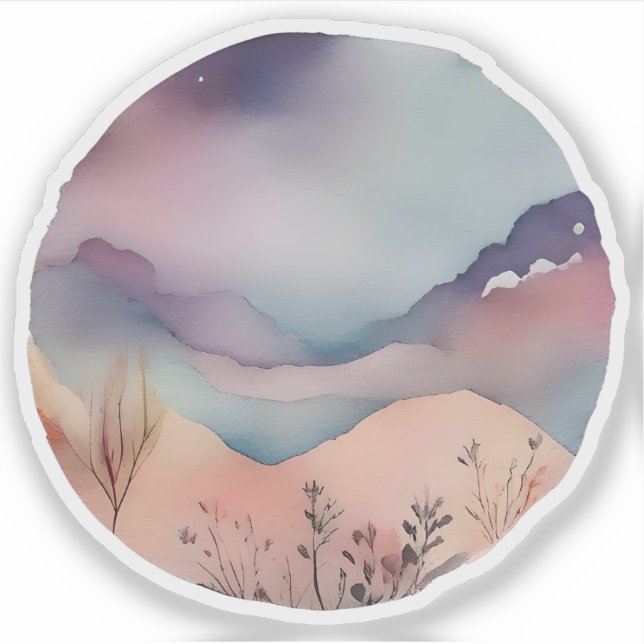 Pegatina Mystic Mountain Serenity Watercolor (Anverso)