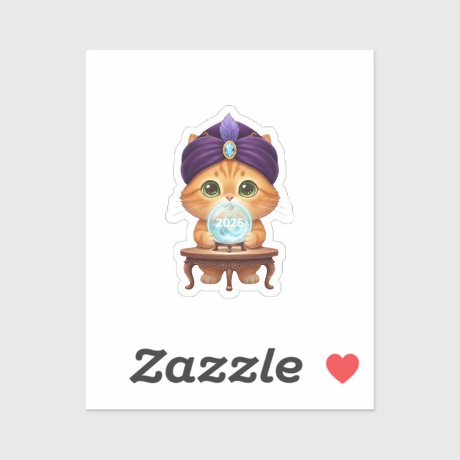 Pegatina Mystical Fortune Teller Cat Crystal Ball New Year  (Hoja)