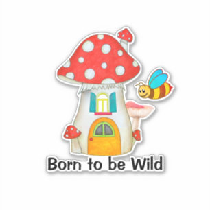 Pegatina Nacido Wild Whimsical Fairy Mushroom Bumble Bee