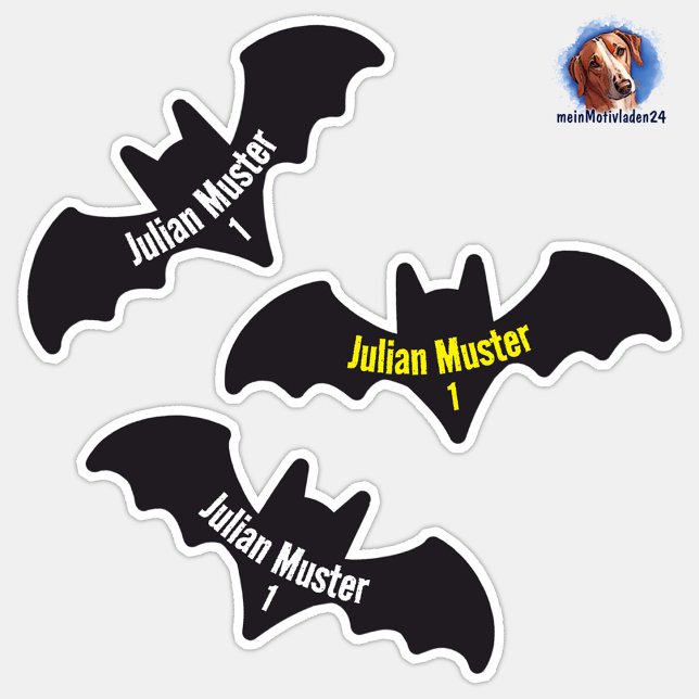 Pegatina Namensaufkleber Fledermaus | 9 Kontur - (Konturgeschnittener Namensaufkleber für Kinder - Fledermaus Silhouette - personalisierbar )