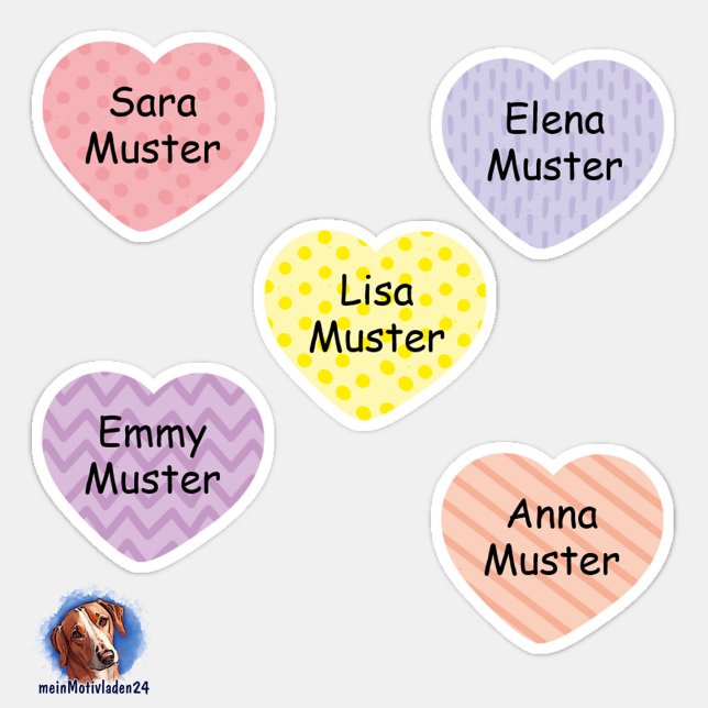 Pegatina Namensaufkleber Kleine Herzen 2 | Form - Aufkleber (Konturgeschnittener Namensaufkleber für Mädchen - Kleine Herzen in Pastellfarben - personalisierbar )