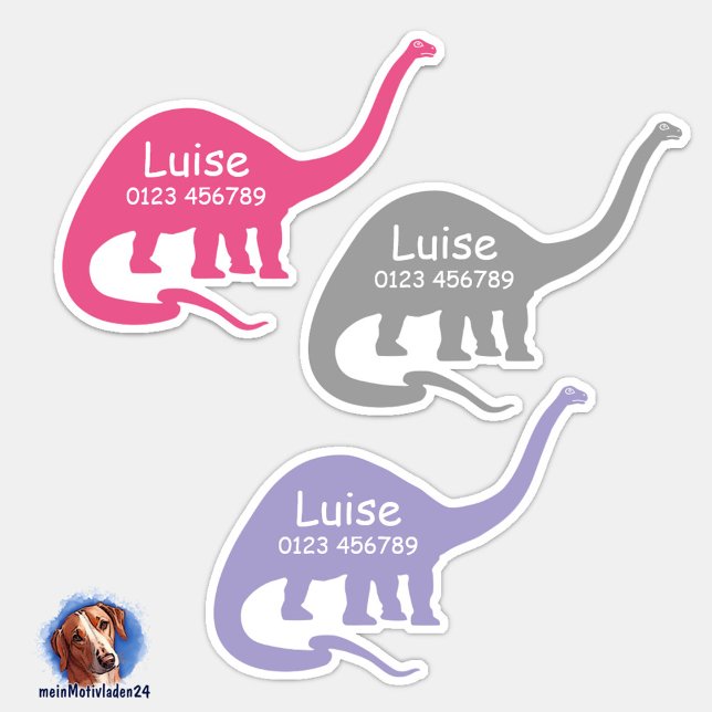 Pegatina Namensaufkleber Langhals Dino 3 | Form - Aufkleber (Konturgeschnittener Namensaufkleber für Kinder - Langhals Dino - personalisierbar )