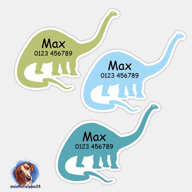 Pegatina Namensaufkleber Langhals Dino | Kontur - Aufkleber (Konturgeschnittener Namensaufkleber für Kinder - Langhals Dino - personalisierbar )