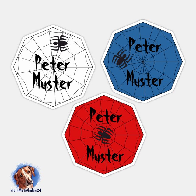 Pegatina Namensaufkleber Spinne mit Netz | 9 Kontur - (Konturgeschnittener Namensaufkleber für Kinder - Spinne mit Netz - personalisierbar )