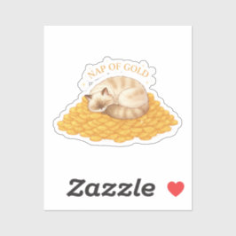 Pegatina Nap Of Gold Sleepy Cat On Coins Cozy Sticker
